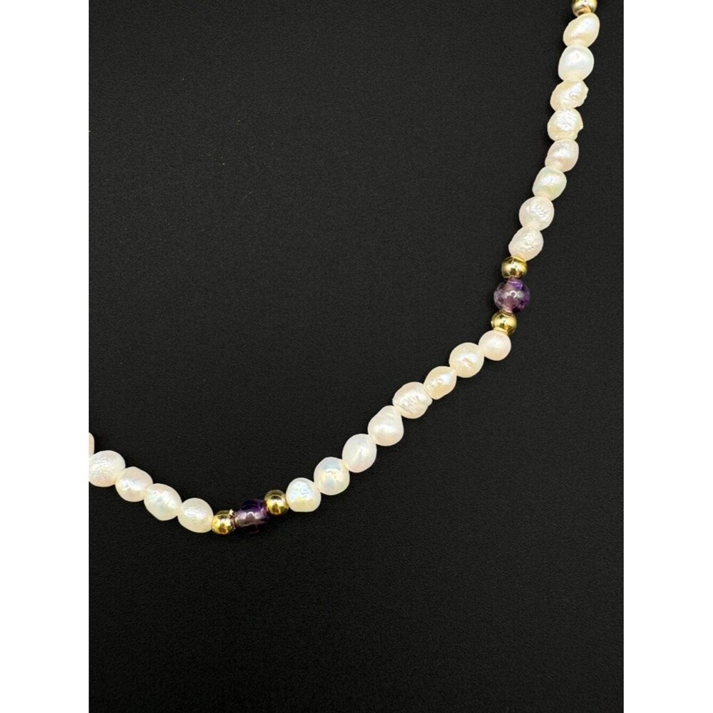 Freshwater Seed Pearl Choker Necklace With Purple Glass Beads